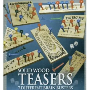 7 Wooden Peg Table Board Game Set Brain Mind Tic Tac Toe Roll-Em Insanity
