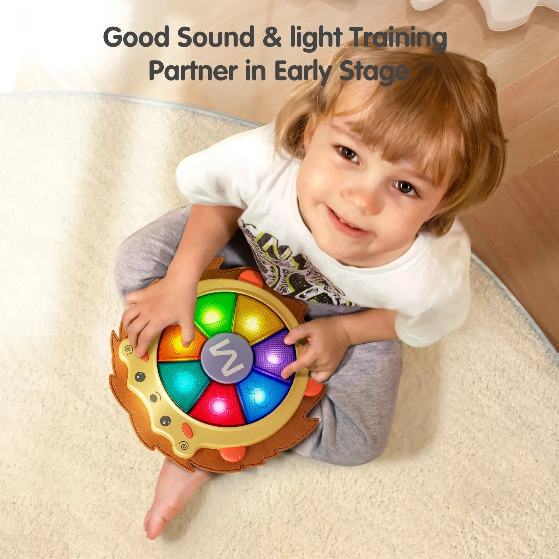 Baby musical drum toy, baby toys with sound light, beat play drum hedgehog musical instruments, sleep soother for toddler 18 Months 