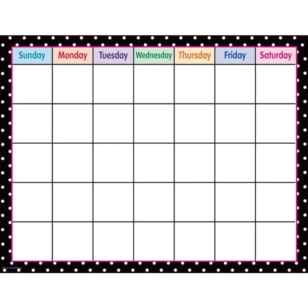 Black Polka Dots Calendar Chart