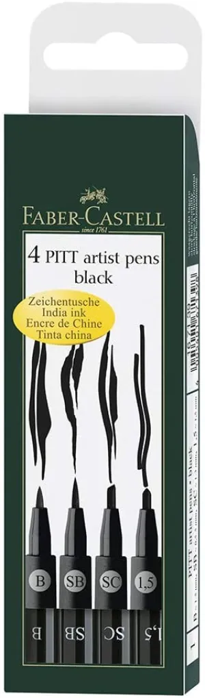 FABER-CASTELL 4 PITT ARTIST PENS BLACK