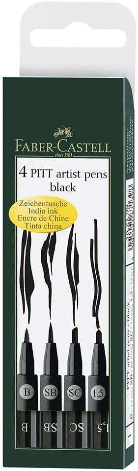 FABER-CASTELL 4 PITT ARTIST PENS BLACK