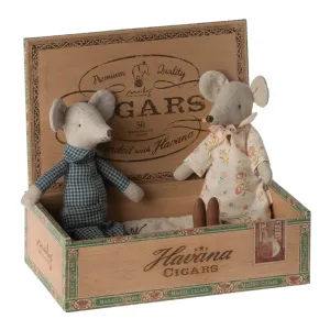 Grandma & Grandpa Mice in Cigar Box