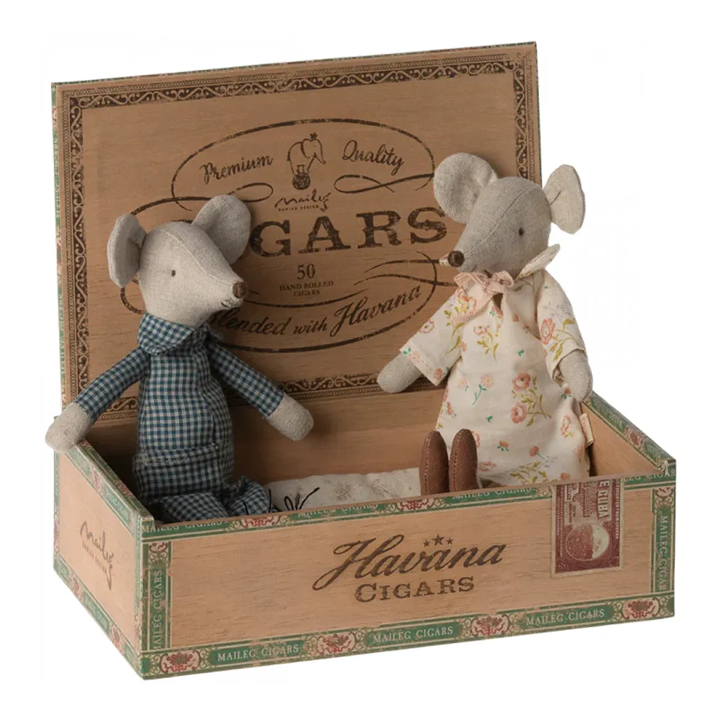 Grandma & Grandpa Mice in Cigar Box