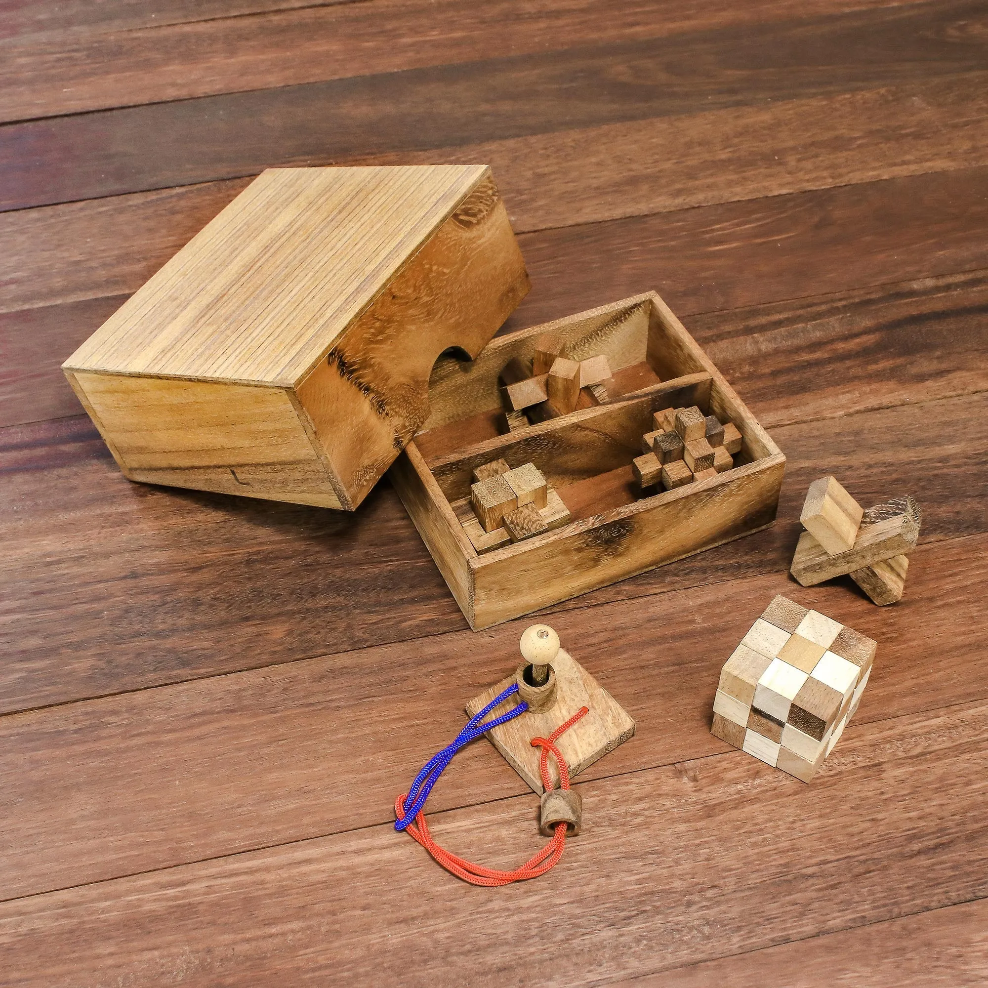 Handmade Set of Six Mini Wooden Puzzles from Thailand - Mini Puzzles | NOVICA