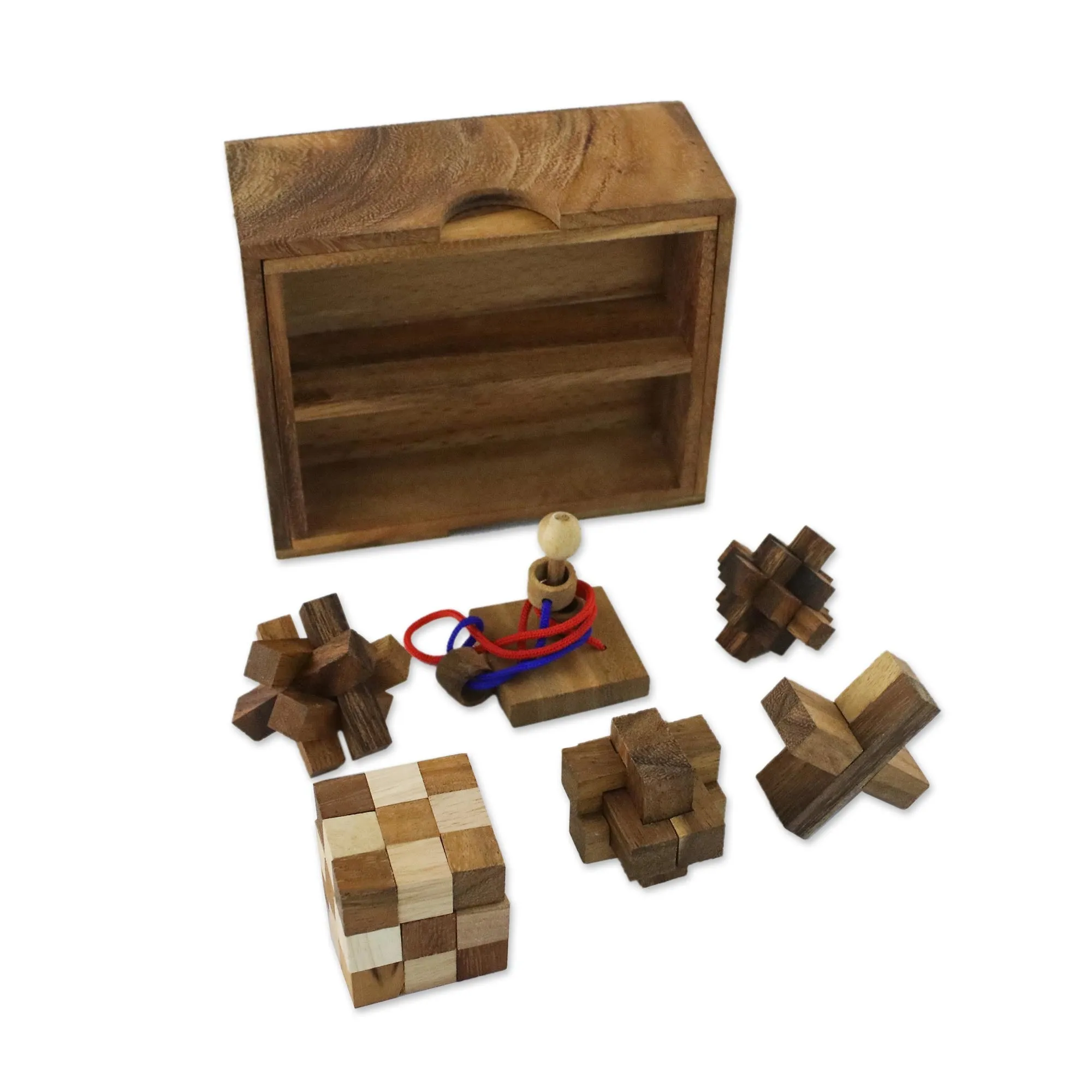 Handmade Set of Six Mini Wooden Puzzles from Thailand - Mini Puzzles | NOVICA