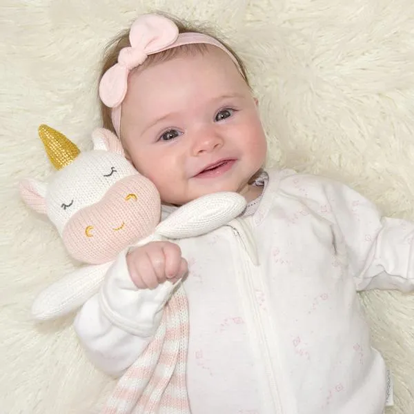 Kenzie Unicorn Cotton Knit Baby Soother Security Blanket