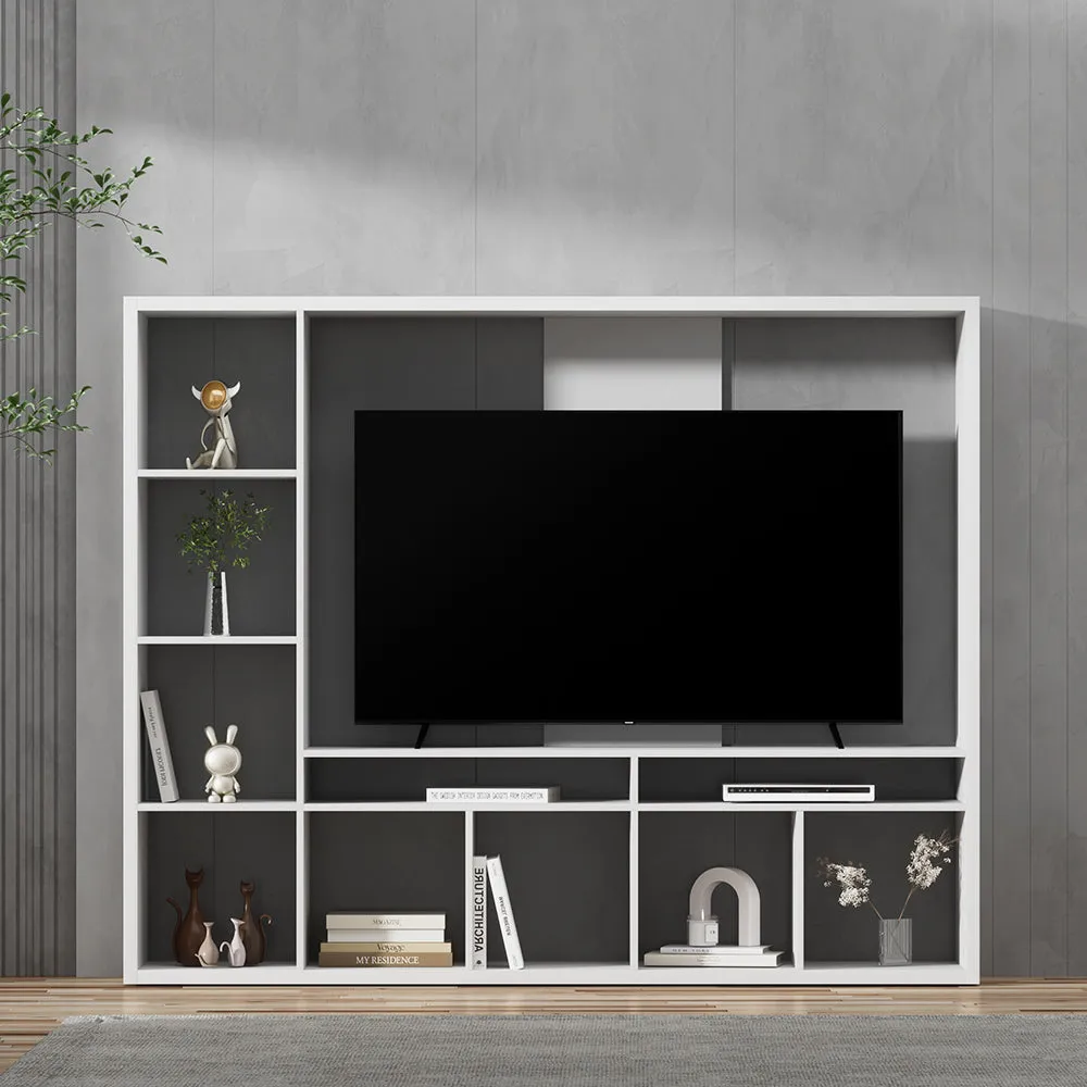 Large White TV Stand with 11 Compartments, Artiss