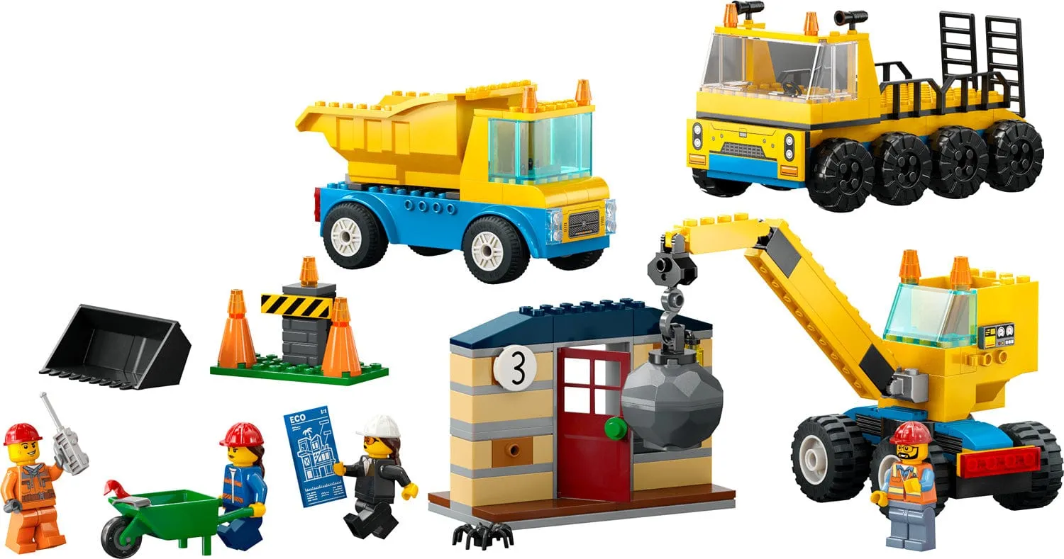 Lego Construction Trucks and Wrecking Ball Crane