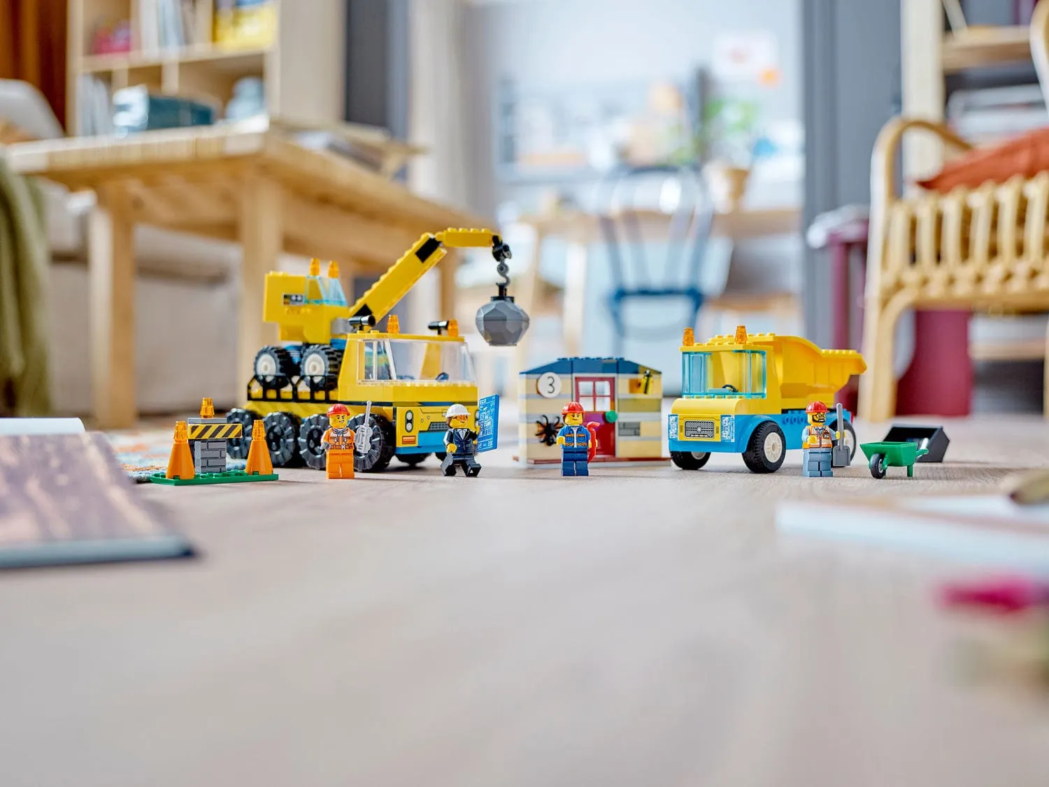 Lego Construction Trucks and Wrecking Ball Crane