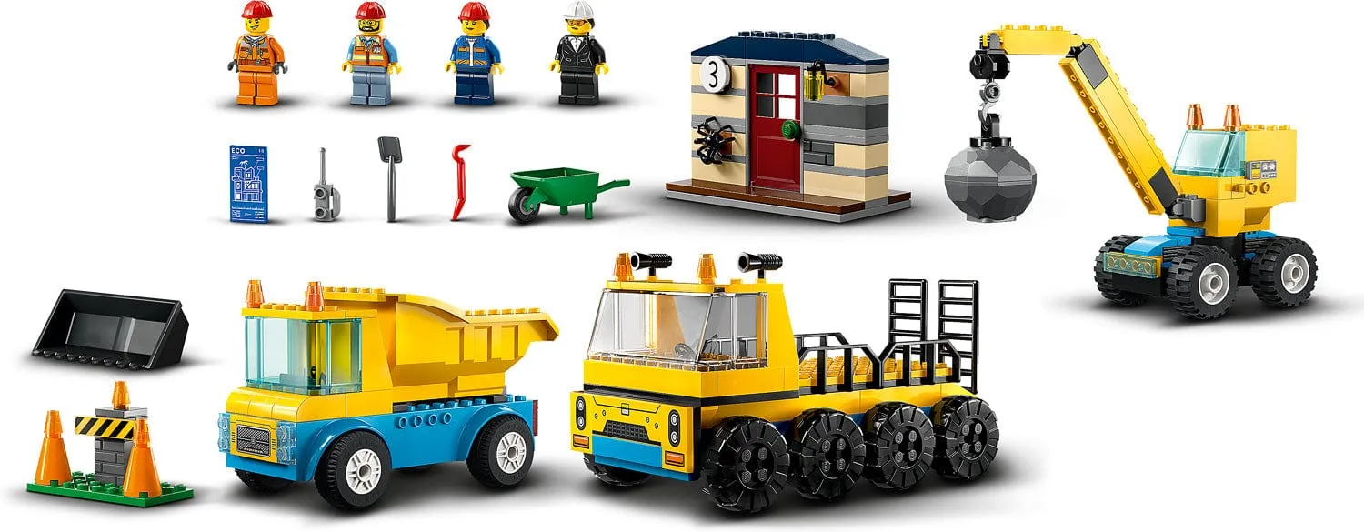 Lego Construction Trucks and Wrecking Ball Crane