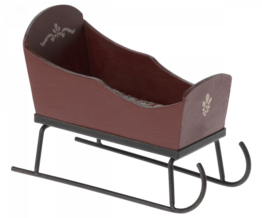Pretend Play Toy | Red Heirloom Winter Sleigh for Plush Meileg Mouse Doll | Maileg