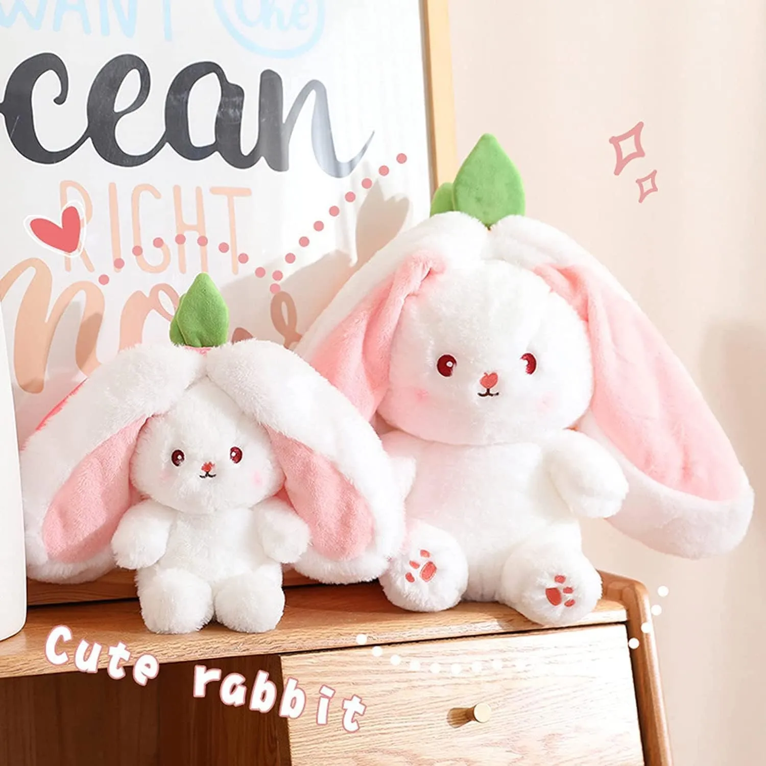 SILLYME Strawberry Rabbit - Reversible Bunny Soft Toy - Plush Toys for Girls - Strawberry Bunny pou Soft Toy (32 cm)