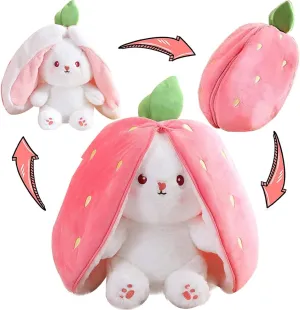 SILLYME Strawberry Rabbit - Reversible Bunny Soft Toy - Plush Toys for Girls - Strawberry Bunny pou Soft Toy (32 cm)